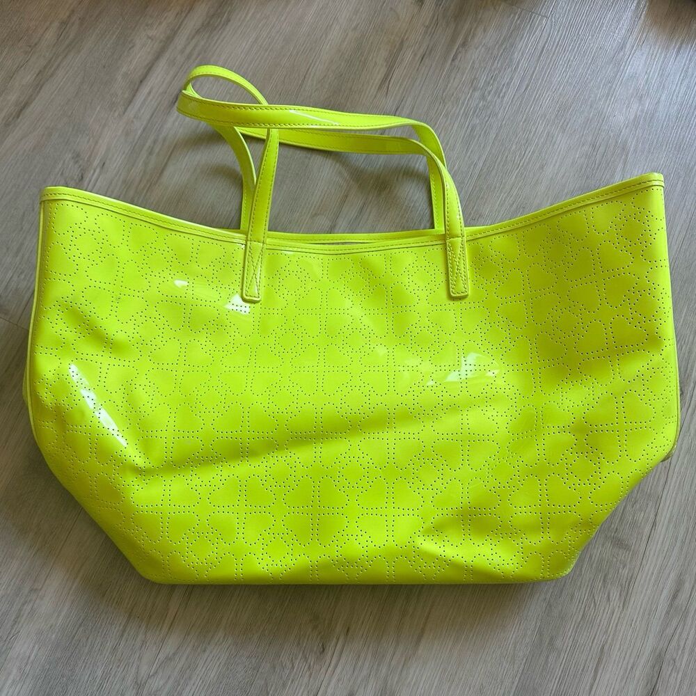 Kate Spade New York Molly Bikini Dot Tote Bag Neon Yellow Chartreuse Acid - Picture 2 of 9